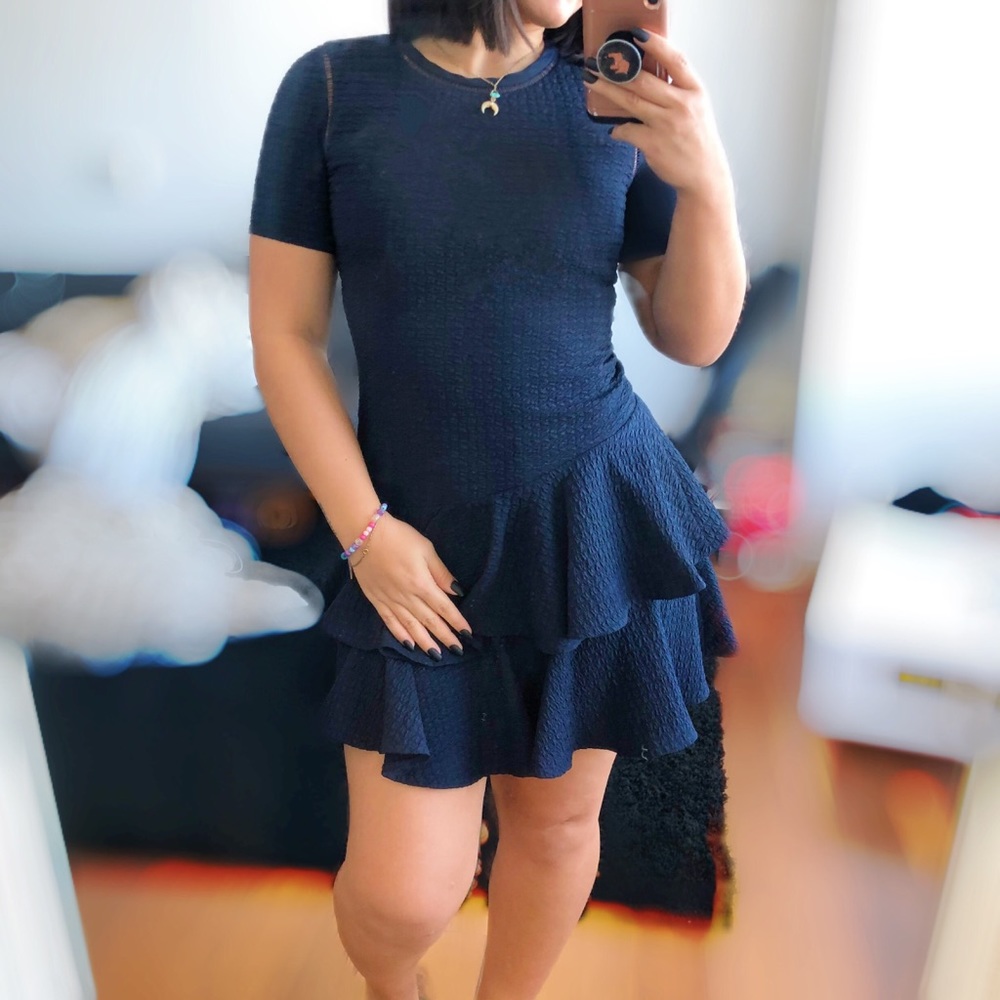 Rebecca Taylor navy blue ruffle dress